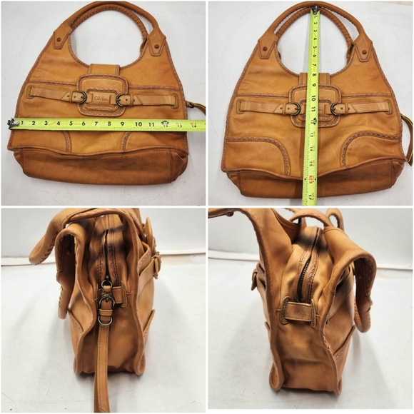 Cole Haan Musturd Yellow Leather Hobo Shoulder Hand Bag Whipstitch Boho Medium - Picture 4 of 16